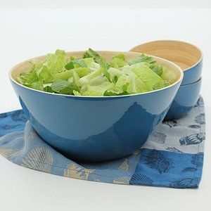 Lacquered Blue/Bamboo Serving Bowl, 11" LAST ONE!